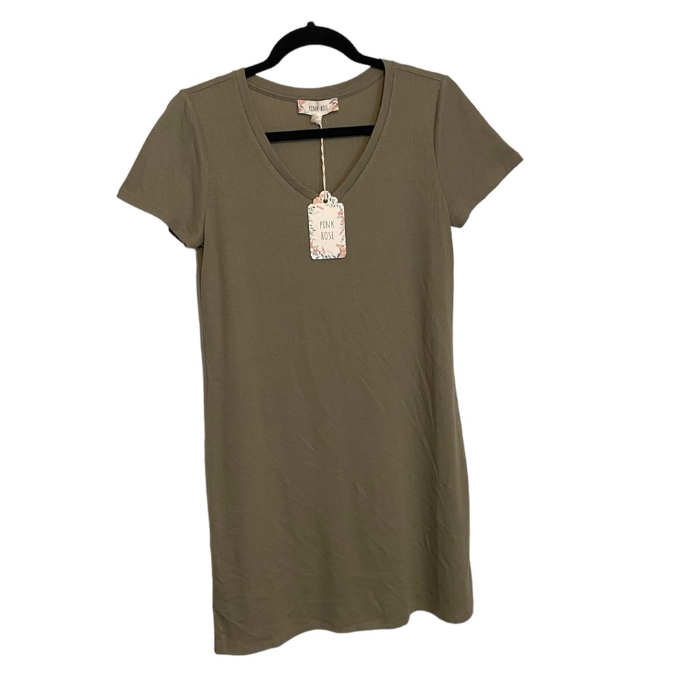 Pink rose olive green t shirt dress
